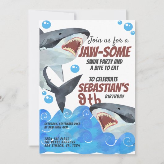 Shark Personalized Birthday Party Kaart (Voorkant)