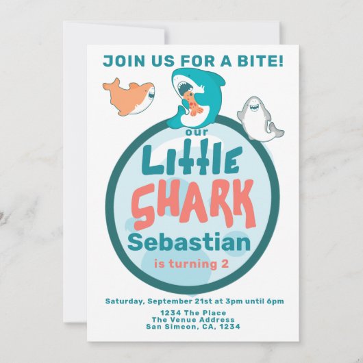 Shark Personalized Birthday Party Kaart (Voorkant)