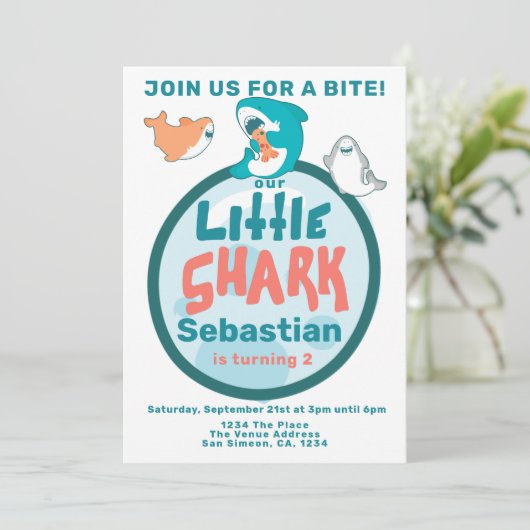 Shark Personalized Birthday Party Kaart (Staand voorkant)