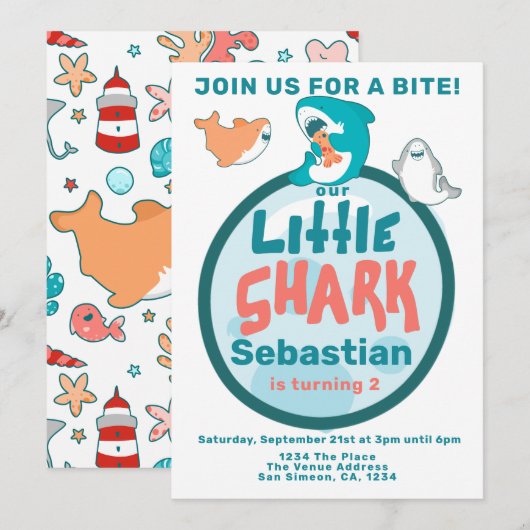 Shark Personalized Birthday Party Kaart (Voorkant / Achterkant)