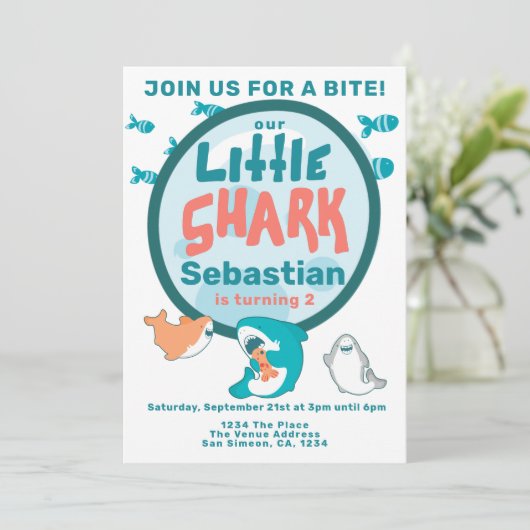 Shark Personalized Birthday Party Kaart (Staand voorkant)