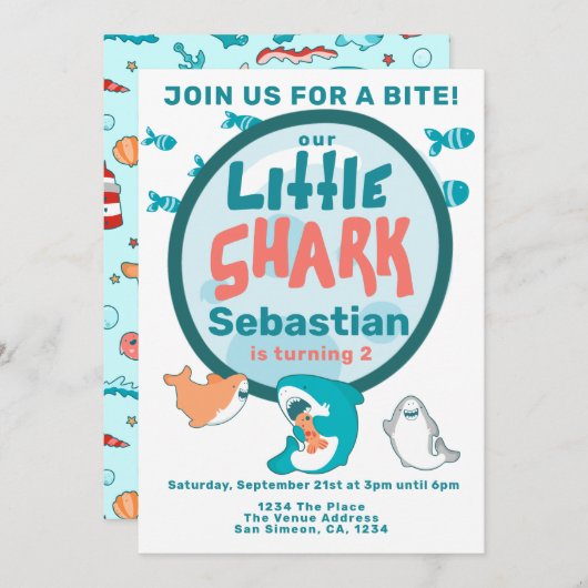 Shark Personalized Birthday Party Kaart (Voorkant / Achterkant)