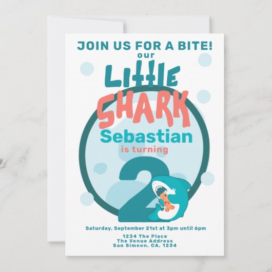 Shark Personalized Birthday Party Kaart (Voorkant)