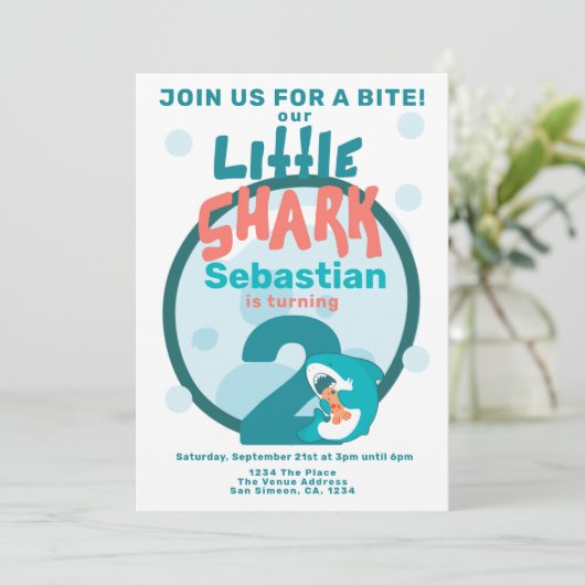 Shark Personalized Birthday Party Kaart (Staand voorkant)