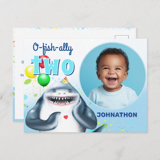 Shark Photo Kids Verjaardagsaankondiging Briefkaart (Voorkant / Achterkant)