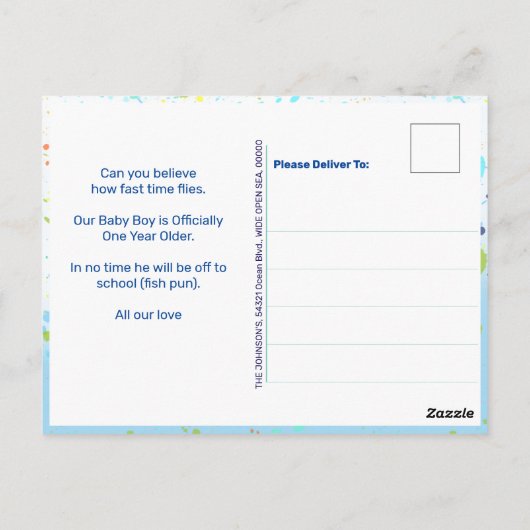 Shark Photo Kids Verjaardagsaankondiging Briefkaart (Achterkant)