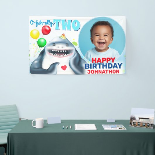 Shark Photo Kids Verjaardagsbanner Spandoek (Beurs)
