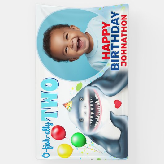 Shark Photo Kids Verjaardagsbanner Spandoek (Verticaal)