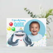 Shark Photo verjaardagsfeestje voor kinderen Kaart (Staand voorkant)