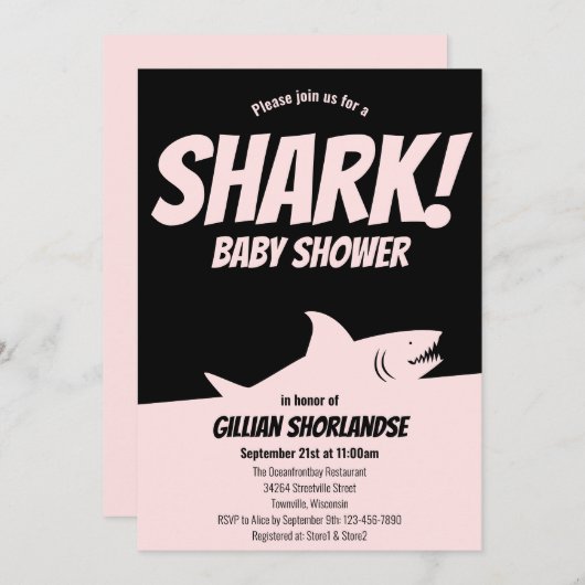 Shark Pink Baby shower Uitnodiging (Voorkant / Achterkant)