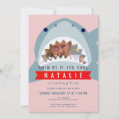 Shark Pink & Navy Blue Pool Girl Foto Verjaardag Kaart (Voorkant)