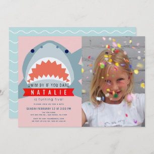 Shark Pink Pool Foto Girl Birthday Kaart