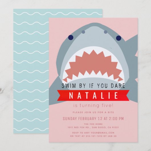 Shark Pink Pool Girl Verjaardag Kaart (Voorkant / Achterkant)