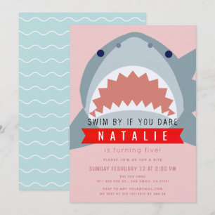 Shark Pink Pool Girl Verjaardag Kaart