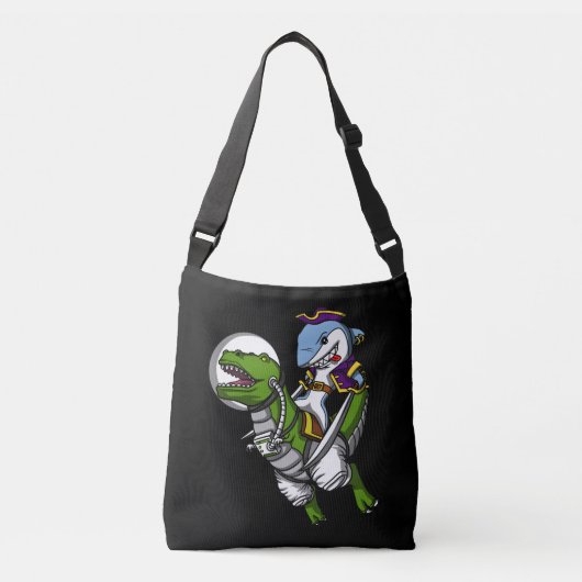 Shark Pirate Astronaut Riding Space T-Rex Dinosaur Crossbody Tas (Voorkant)