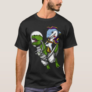 Shark Pirate Astronaut Riding Space T-Rex Dinosaur T-shirt