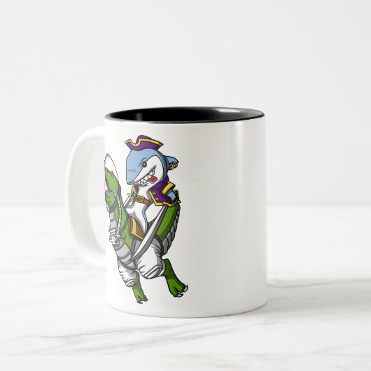 Shark Pirate Astronaut Riding Space T-Rex Dinosaur Tweekleurige Koffiemok (Voorkant links)