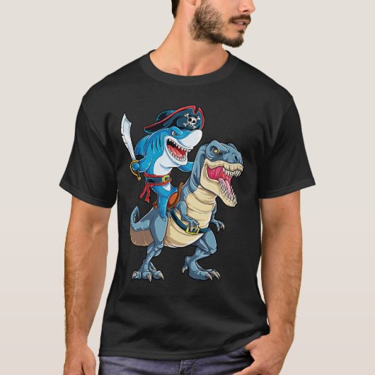Shark Pirate Dinosaur T rex T Shirt Jawsome Boys (Voorkant)