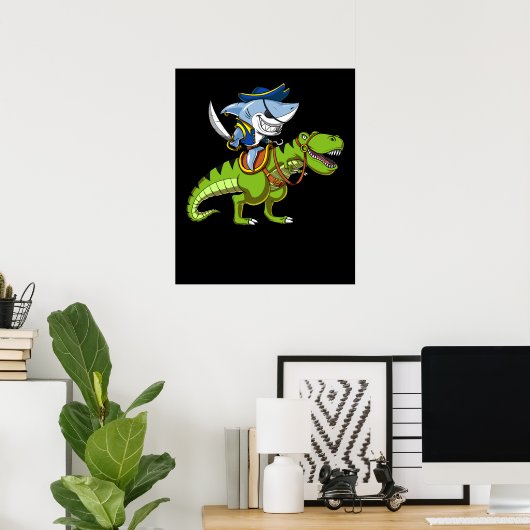 Shark Pirate Riding A T-Rex Dinosaur Fantasy Poster (Thuiskantoor)