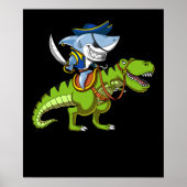 Shark Pirate Riding A T-Rex Dinosaur Fantasy Poster (Voorkant)