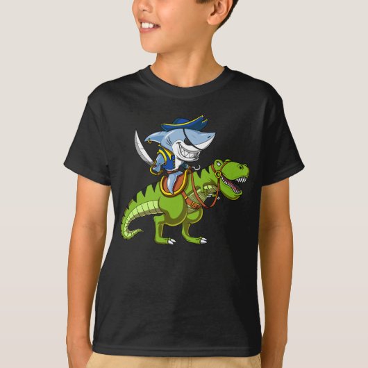 Shark Pirate Riding A T-Rex Dinosaur Fantasy T-shirt (Voorkant)