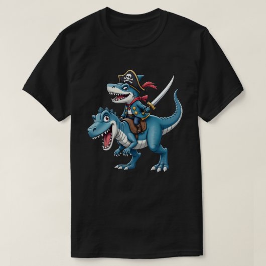 Shark Pirate Riding Dinosaur T Rex Kinder Jongens  T-shirt (Design voorkant)