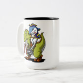 Shark Pirate Riding Funny T-Rex Dinosaur Tweekleurige Koffiemok (Voorkant links)
