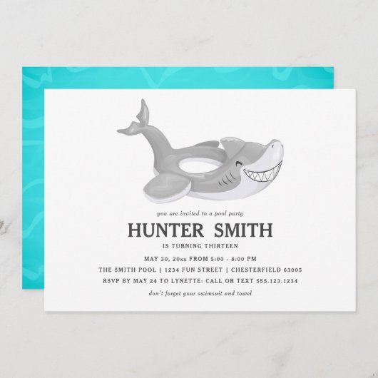 Shark Pool Float Birthday Pool Party Kaart (Voorkant / Achterkant)