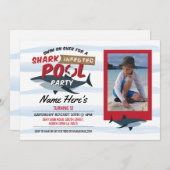 Shark Pool Party Fun Blauwe Foto Verjaardag Uitnod Kaart (Voorkant / Achterkant)