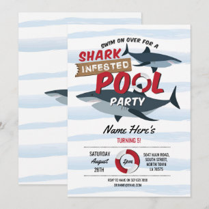 Shark Pool Party Fun Blue Water Birthday Invite Kaart