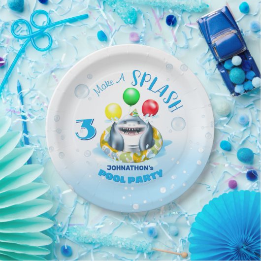Shark Pool Party Kids Verjaardag Papieren Bordje (Feest)