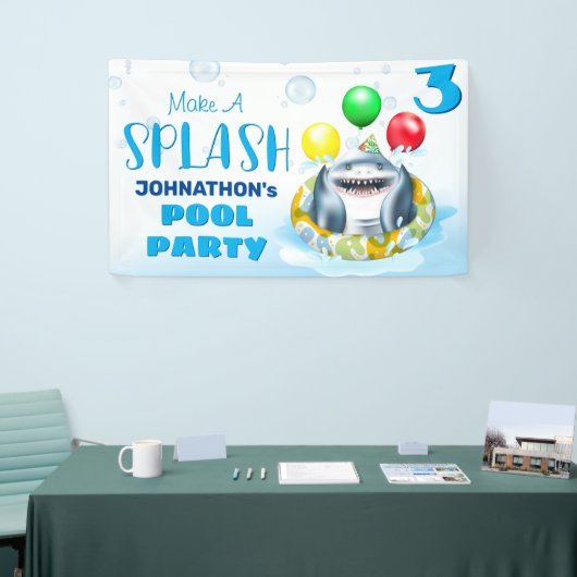 Shark Pool Party Kids Verjaardag Spandoek (Beurs)