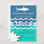 Shark Pool Party Swim Invitation Boys Summer Kaart (Voorkant)