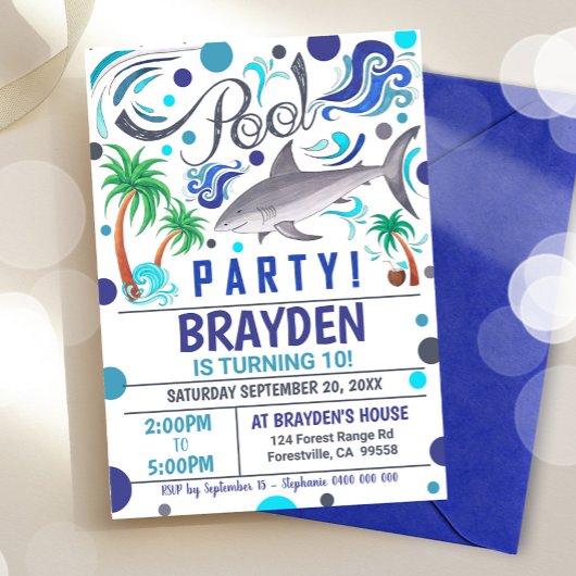 Shark Pool Party Uitnodiging Jongen Pool Party Uit