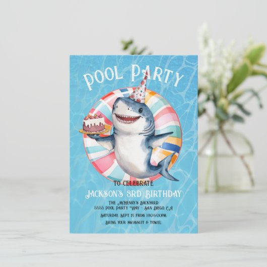 Shark Pool Party verjaardagstaart Kaart (Staand voorkant)