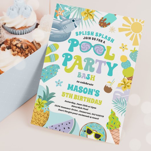 Shark Pool Party Zomer Zwembad Verjaardagsfeest Kaart