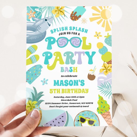 Shark Pool Party Zomer Zwembad Verjaardagsfeest Kaart