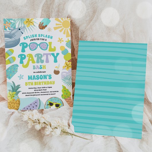 Shark Pool Party Zomer Zwembad Verjaardagsfeest Kaart
