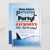 Shark Pool Party Zwemmen Verjaardag Uitnodiging (Voorkant / Achterkant)