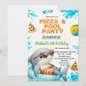 Shark Pool pizza Party Birthday Invite Kaart (Voorkant / Achterkant)