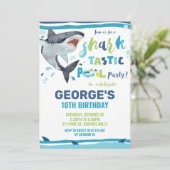 Shark Pool Verjaardagsfeestje Shark-tastic Jongen Kaart (Staand voorkant)