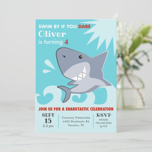 Shark Pool Verjaardagsfeestje Sharktastic Kaart (Staand voorkant)