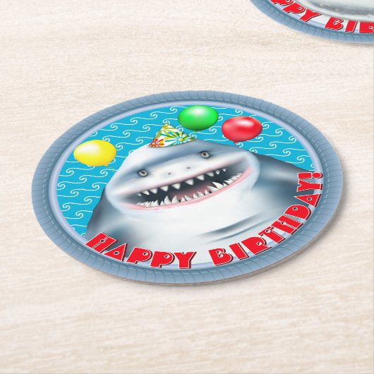 Shark Porthole Kids Verjaardagsfeestje Ronde Kartonnen Onderzetter (Gebogen)