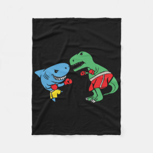 Shark Punching T-rex dinosaurus Funny Fighting Box Fleece Deken