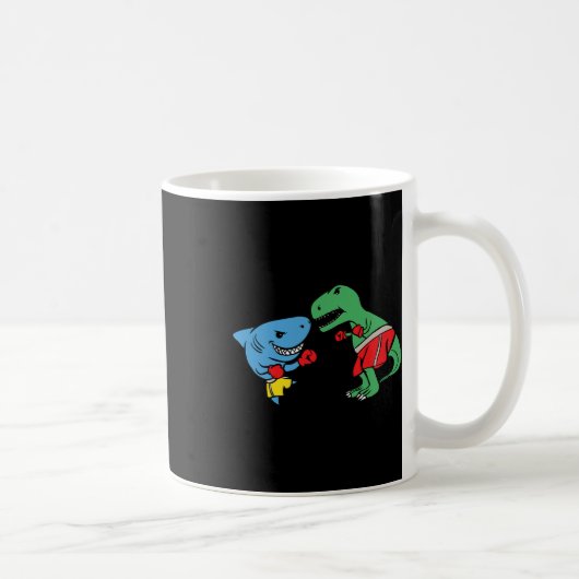 Shark Punching T-rex dinosaurus Funny Fighting Box Koffiemok (Rechts)