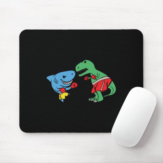 Shark Punching T-rex dinosaurus Funny Fighting Box Muismat (Met muis)