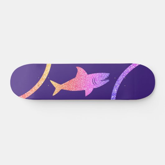 Shark Rainbow Glitter Paars Skateboard (Horizontaal)