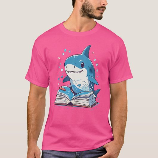 Shark Reading Boek Marine Animal Ocean Zee Reader T-shirt (Voorkant)