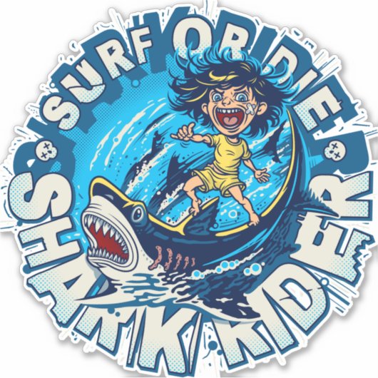Shark Rider. Surf of Die Sticker (Voorkant)