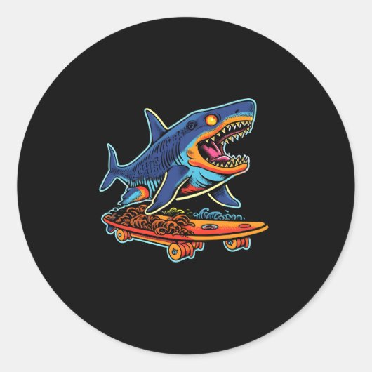 Shark Riding Skateboard Skateboarden Pop Ronde Sticker (Voorkant)